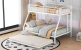 Twin over Full Bed with Sturdy Steel Frame, Bunk Bed with Twin Size Trundle, Two-Side Ladders, White