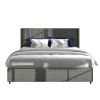 Anna Queen Size Gray Linen Upholstered Wingback Platform Bed with Patented 4 Drawers Storage, Modern Design Headboard with Tight Channel, Wooden Slat