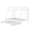 Twin over Full Bed with Sturdy Steel Frame, Bunk Bed with Twin Size Trundle, Two-Side Ladders, White