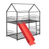 Twin Over Twin Metal Bunk Bed With Slide,Kids House Bed Black+Red