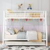 Twin over Full Bed with Sturdy Steel Frame, Bunk Bed with Twin Size Trundle, Two-Side Ladders, White