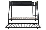 Twin over Full Metal Bunk Bed with Trundle/ Sturdy Metal Bed Frame/ Noise-Free Wood Slats/ Comfortable Textilene Guardrail/ Space-saving Trundle/ Bunk