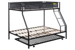 Twin over Full Metal Bunk Bed with Trundle/ Sturdy Metal Bed Frame/ Noise-Free Wood Slats/ Comfortable Textilene Guardrail/ Space-saving Trundle/ Bunk