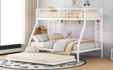 Twin over Full Bed with Sturdy Steel Frame, Bunk Bed with Twin Size Trundle, Two-Side Ladders, White