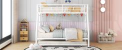 Twin over Full Bed with Sturdy Steel Frame, Bunk Bed with Twin Size Trundle, Two-Side Ladders, White