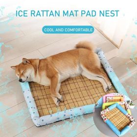 Breathable Pet Puppy Cooling Mat Bed Summer Protection Cervical Spine Cat Dog Ice Mat Square Rattan Kennel Supplies (Color: Pink, size: 40cm*30cm*7cm)