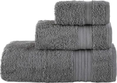 Linen Bath Towel Set 3 Pieces Soft and Absorbent;  Premium Quality 100% Cotton 1 Bath Towel 1 Hand Towel 1 Washcloth (Color: Grey)