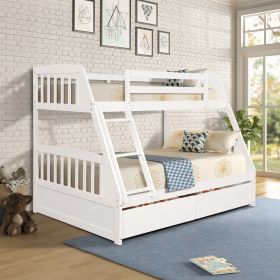 Solid Wood Twin Over Full Bunk Bed with Two Storage Drawers (Material: Solid Wood, Color: White)