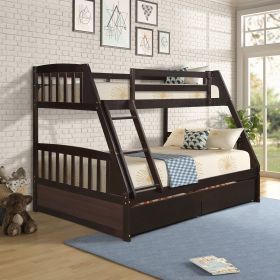 Solid Wood Twin Over Full Bunk Bed with Two Storage Drawers (Material: Solid Wood, Color: Espresso)