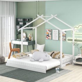 Extending House Bed, Wooden Daybed, (Color: White)