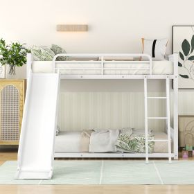 Metal Bunk Bed with Slide, Twin over Twin (Color: White)