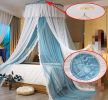 Princess Bed Canopy for Girls,Bed Canopy Curtain- Double Layer Sheer Mesh Dome Bed Curtain- Round Lace Princess Mosquito Net Tent for Twin Full Queen